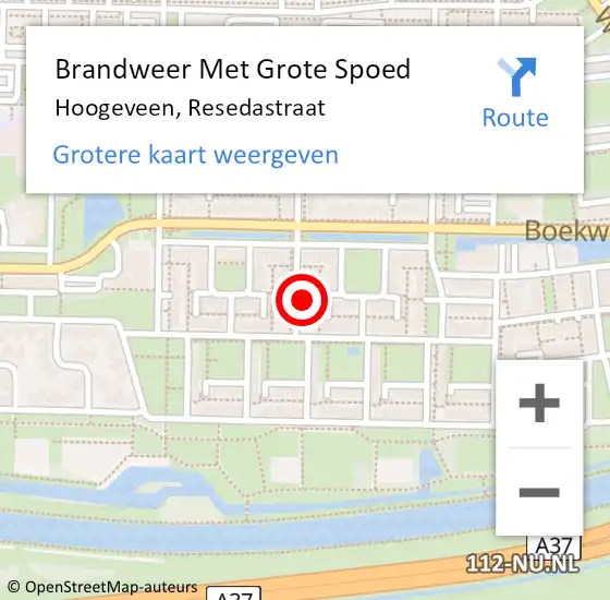 Locatie op kaart van de 112 melding: Brandweer Met Grote Spoed Naar Hoogeveen, Resedastraat op 18 februari 2022 12:58