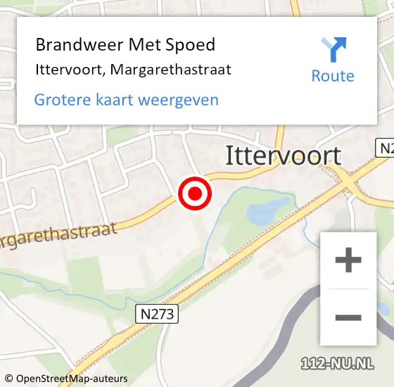 Locatie op kaart van de 112 melding: Brandweer Met Spoed Naar Ittervoort, Margarethastraat op 18 februari 2022 13:08