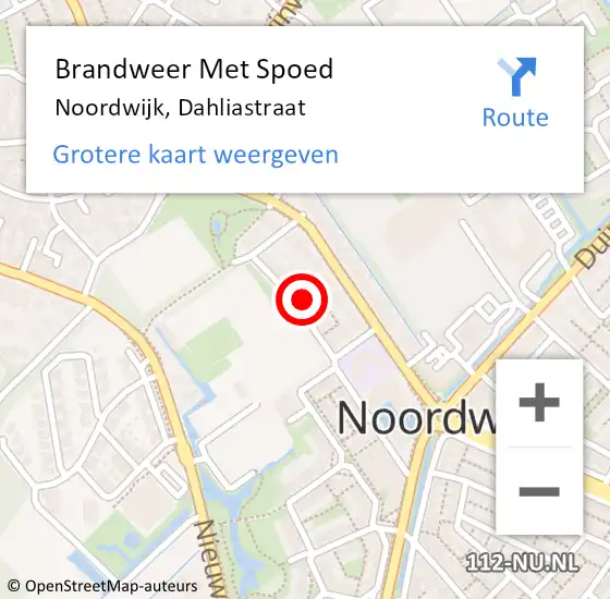 Locatie op kaart van de 112 melding: Brandweer Met Spoed Naar Noordwijk, Dahliastraat op 18 februari 2022 13:08