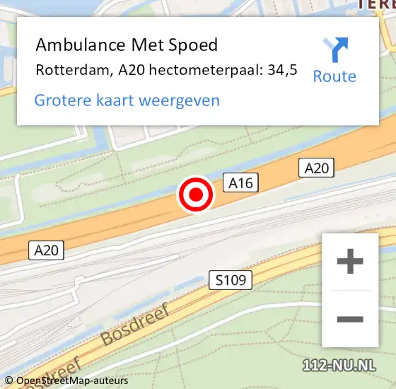 Locatie op kaart van de 112 melding: Ambulance Met Spoed Naar Rotterdam, A20 hectometerpaal: 34,5 op 18 februari 2022 13:11