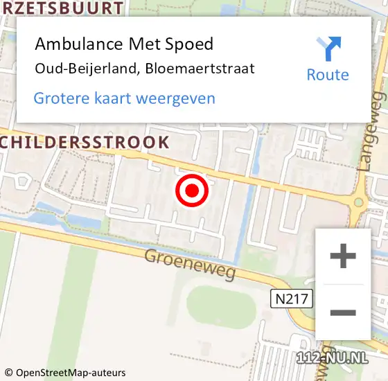 Locatie op kaart van de 112 melding: Ambulance Met Spoed Naar Oud-Beijerland, Bloemaertstraat op 18 februari 2022 13:19