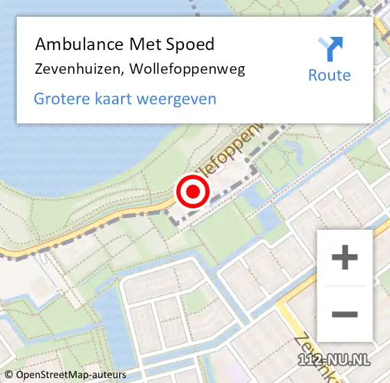 Locatie op kaart van de 112 melding: Ambulance Met Spoed Naar Zevenhuizen, Wollefoppenweg op 18 februari 2022 13:25