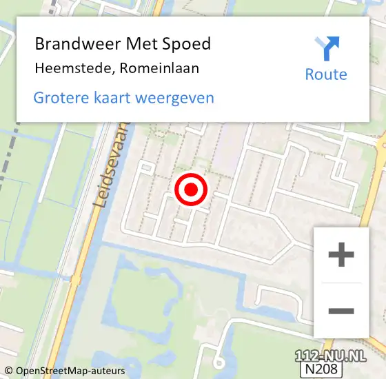 Locatie op kaart van de 112 melding: Brandweer Met Spoed Naar Heemstede, Romeinlaan op 18 februari 2022 13:27