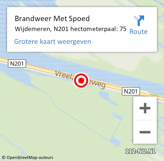 Locatie op kaart van de 112 melding: Brandweer Met Spoed Naar Wijdemeren, N201 hectometerpaal: 75 op 18 februari 2022 13:27