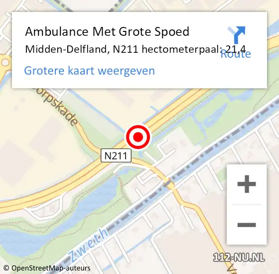 Locatie op kaart van de 112 melding: Ambulance Met Grote Spoed Naar Midden-Delfland, N211 hectometerpaal: 21,4 op 18 februari 2022 13:27