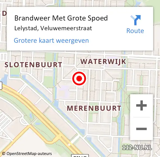 Locatie op kaart van de 112 melding: Brandweer Met Grote Spoed Naar Lelystad, Veluwemeerstraat op 18 februari 2022 13:33