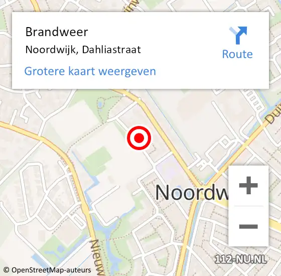 Locatie op kaart van de 112 melding: Brandweer Noordwijk, Dahliastraat op 18 februari 2022 13:44