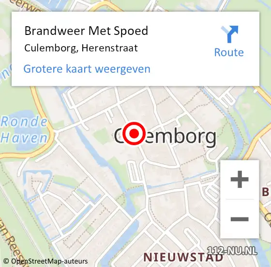 Locatie op kaart van de 112 melding: Brandweer Met Spoed Naar Culemborg, Herenstraat op 18 februari 2022 13:45