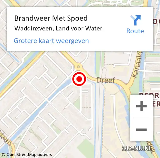 Locatie op kaart van de 112 melding: Brandweer Met Spoed Naar Waddinxveen, Land voor Water op 18 februari 2022 13:48