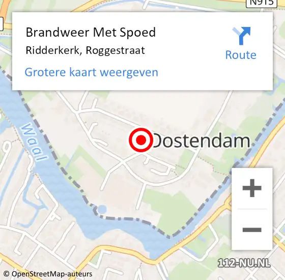 Locatie op kaart van de 112 melding: Brandweer Met Spoed Naar Ridderkerk, Roggestraat op 18 februari 2022 13:53