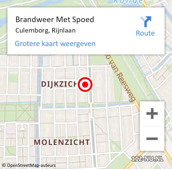 Locatie op kaart van de 112 melding: Brandweer Met Spoed Naar Culemborg, Rijnlaan op 18 februari 2022 14:11