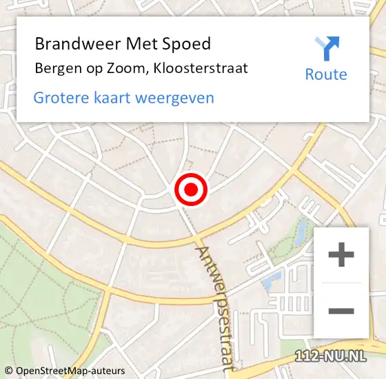 Locatie op kaart van de 112 melding: Brandweer Met Spoed Naar Bergen op Zoom, Kloosterstraat op 18 februari 2022 14:12