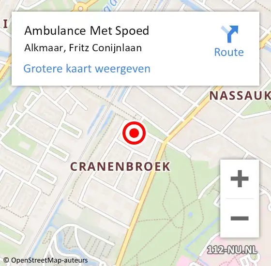 Locatie op kaart van de 112 melding: Ambulance Met Spoed Naar Alkmaar, Fritz Conijnlaan op 18 februari 2022 14:13