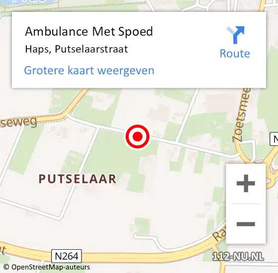 Locatie op kaart van de 112 melding: Ambulance Met Spoed Naar Haps, Putselaarstraat op 8 juli 2014 16:48