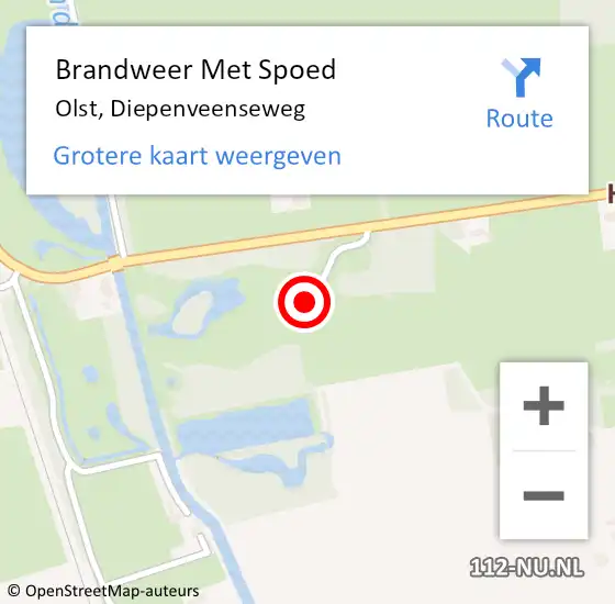 Locatie op kaart van de 112 melding: Brandweer Met Spoed Naar Olst, Diepenveenseweg op 18 februari 2022 14:25