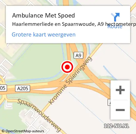 Locatie op kaart van de 112 melding: Ambulance Met Spoed Naar Haarlemmerliede en Spaarnwoude, A9 hectometerpaal: 41,6 op 18 februari 2022 14:31