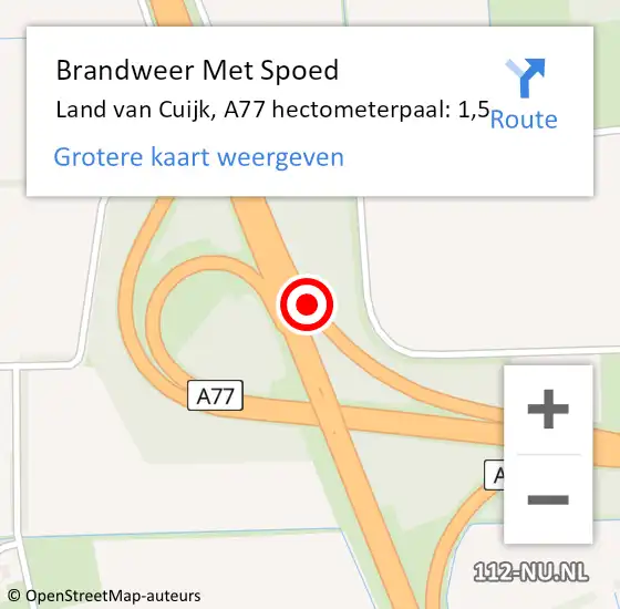 Locatie op kaart van de 112 melding: Brandweer Met Spoed Naar Land van Cuijk, A77 hectometerpaal: 1,5 op 18 februari 2022 14:35