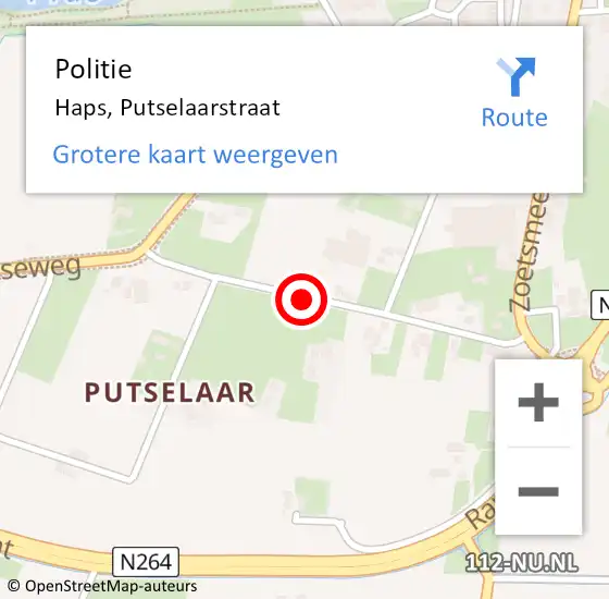 Locatie op kaart van de 112 melding: Politie Haps, Putselaarstraat op 8 juli 2014 16:53