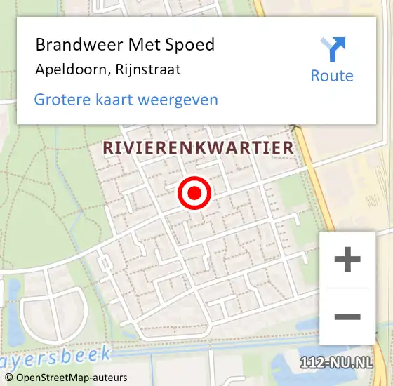 Locatie op kaart van de 112 melding: Brandweer Met Spoed Naar Apeldoorn, Rijnstraat op 18 februari 2022 14:46