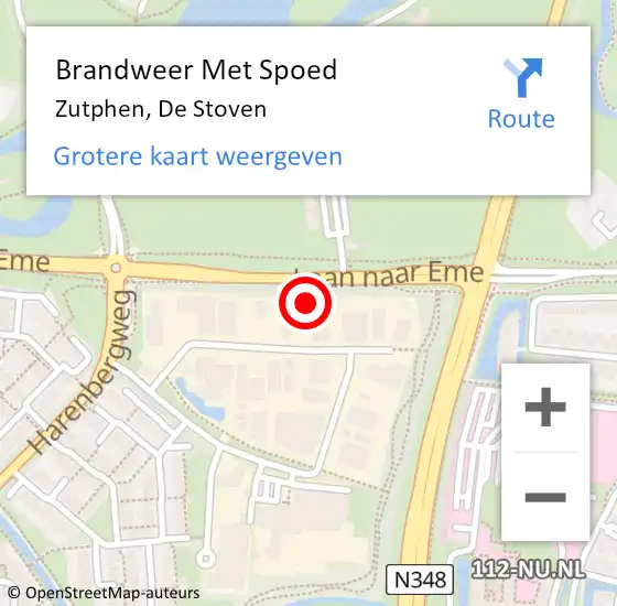 Locatie op kaart van de 112 melding: Brandweer Met Spoed Naar Zutphen, De Stoven op 18 februari 2022 14:46