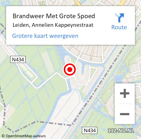 Locatie op kaart van de 112 melding: Brandweer Met Grote Spoed Naar Leiden, Annelien Kappeynestraat op 18 februari 2022 14:51