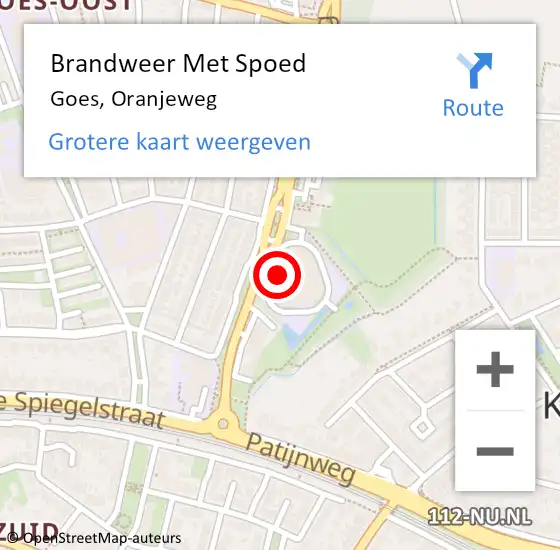 Locatie op kaart van de 112 melding: Brandweer Met Spoed Naar Goes, Oranjeweg op 18 februari 2022 14:58