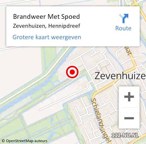 Locatie op kaart van de 112 melding: Brandweer Met Spoed Naar Zevenhuizen, Hennipdreef op 18 februari 2022 14:59