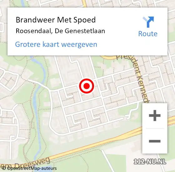 Locatie op kaart van de 112 melding: Brandweer Met Spoed Naar Roosendaal, De Genestetlaan op 18 februari 2022 14:59