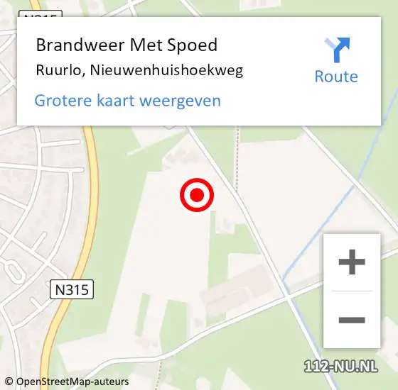 Locatie op kaart van de 112 melding: Brandweer Met Spoed Naar Ruurlo, Nieuwenhuishoekweg op 18 februari 2022 15:12