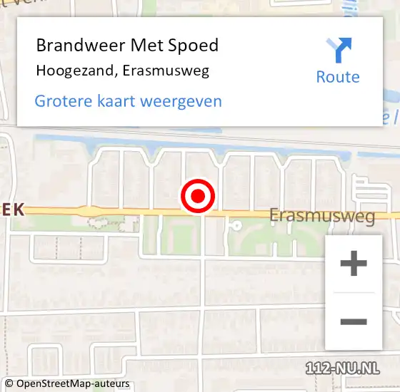 Locatie op kaart van de 112 melding: Brandweer Met Spoed Naar Hoogezand, Erasmusweg op 18 februari 2022 15:12