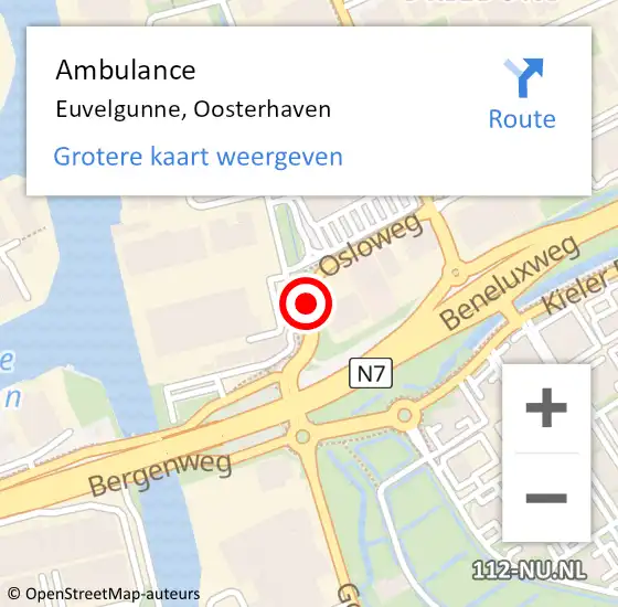 Locatie op kaart van de 112 melding: Ambulance Euvelgunne, Oosterhaven op 8 juli 2014 16:58