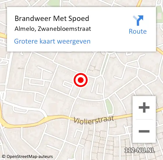 Locatie op kaart van de 112 melding: Brandweer Met Spoed Naar Almelo, Zwanebloemstraat op 18 februari 2022 15:13