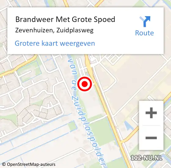 Locatie op kaart van de 112 melding: Brandweer Met Grote Spoed Naar Zevenhuizen, Zuidplasweg op 18 februari 2022 15:15