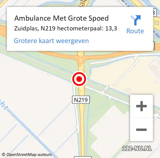 Locatie op kaart van de 112 melding: Ambulance Met Grote Spoed Naar Zuidplas, N219 hectometerpaal: 13,3 op 18 februari 2022 15:16