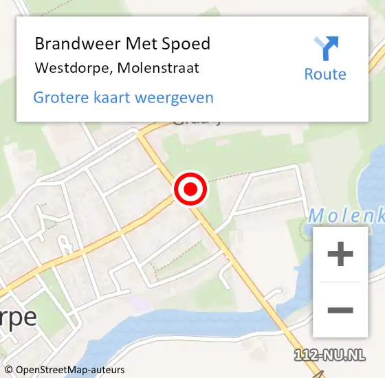 Locatie op kaart van de 112 melding: Brandweer Met Spoed Naar Westdorpe, Molenstraat op 18 februari 2022 15:16