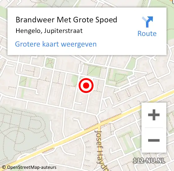 Locatie op kaart van de 112 melding: Brandweer Met Grote Spoed Naar Hengelo, Jupiterstraat op 18 februari 2022 15:17