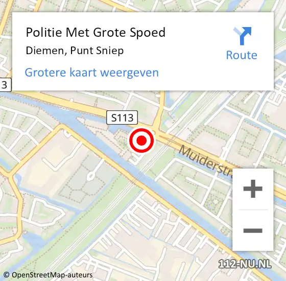 Locatie op kaart van de 112 melding: Politie Met Grote Spoed Naar Diemen, Punt Sniep op 18 februari 2022 15:29