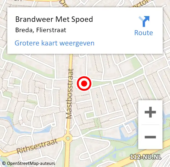 Locatie op kaart van de 112 melding: Brandweer Met Spoed Naar Breda, Flierstraat op 18 februari 2022 15:29