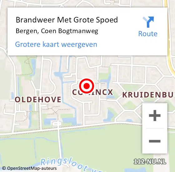 Locatie op kaart van de 112 melding: Brandweer Met Grote Spoed Naar Bergen, Coen Bogtmanweg op 18 februari 2022 15:32