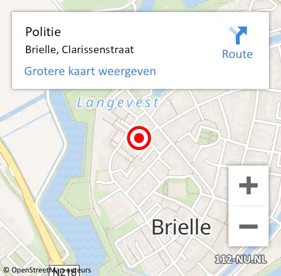 Locatie op kaart van de 112 melding: Politie Brielle, Clarissenstraat op 18 februari 2022 15:33