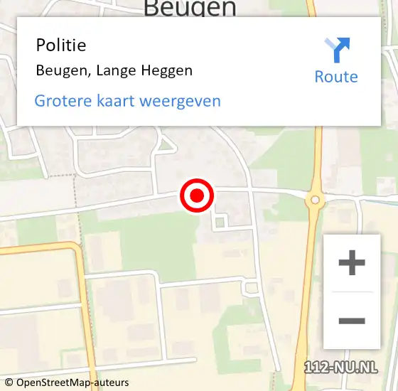 Locatie op kaart van de 112 melding: Politie Beugen, Lange Heggen op 18 februari 2022 15:40
