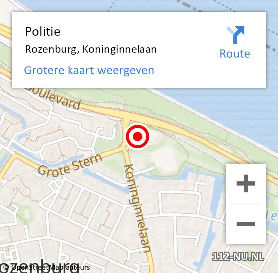 Locatie op kaart van de 112 melding: Politie Rozenburg, Koninginnelaan op 18 februari 2022 15:46