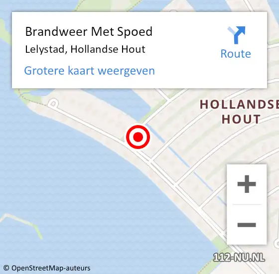 Locatie op kaart van de 112 melding: Brandweer Met Spoed Naar Lelystad, Hollandse Hout op 18 februari 2022 15:47