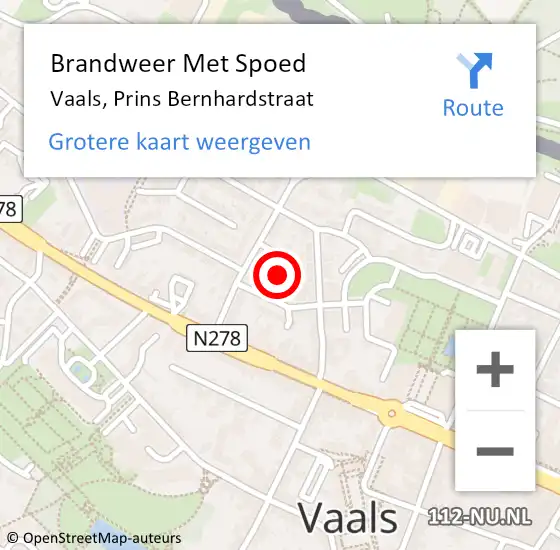 Locatie op kaart van de 112 melding: Brandweer Met Spoed Naar Vaals, Prins Bernhardstraat op 18 februari 2022 15:48