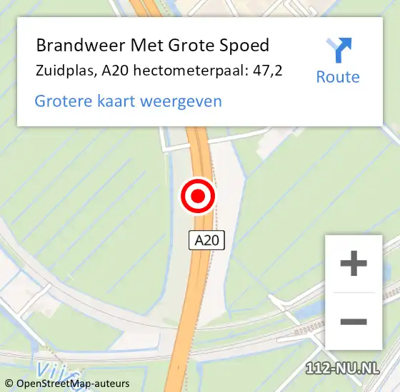 Locatie op kaart van de 112 melding: Brandweer Met Grote Spoed Naar Zuidplas, A20 hectometerpaal: 47,2 op 18 februari 2022 15:52