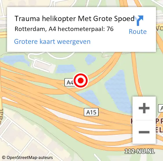 Locatie op kaart van de 112 melding: Trauma helikopter Met Grote Spoed Naar Rotterdam, A4 hectometerpaal: 76 op 18 februari 2022 15:52