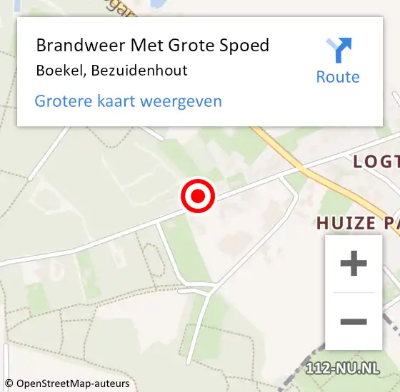 Locatie op kaart van de 112 melding: Brandweer Met Grote Spoed Naar Boekel, Bezuidenhout op 18 februari 2022 15:53