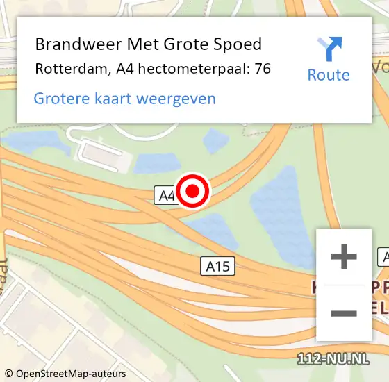 Locatie op kaart van de 112 melding: Brandweer Met Grote Spoed Naar Rotterdam, A4 hectometerpaal: 76 op 18 februari 2022 15:54