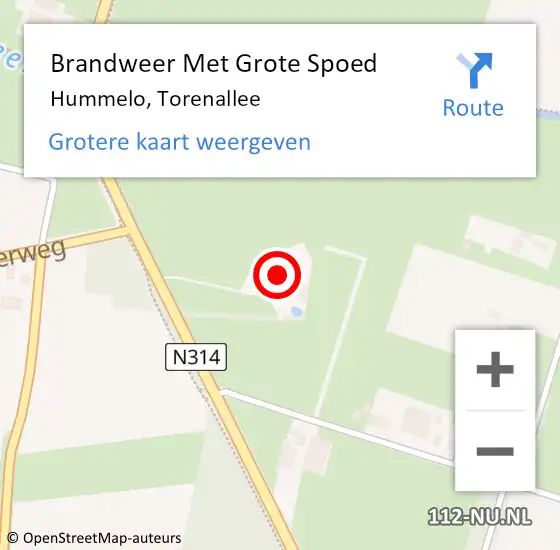 Locatie op kaart van de 112 melding: Brandweer Met Grote Spoed Naar Hummelo, Torenallee op 8 juli 2014 17:13