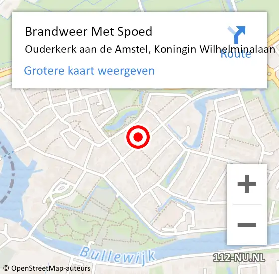 Locatie op kaart van de 112 melding: Brandweer Met Spoed Naar Ouderkerk aan de Amstel, Koningin Wilhelminalaan op 18 februari 2022 16:01